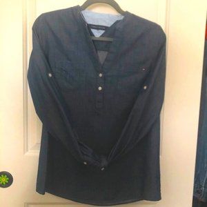 ~Tommy Hilfiger Henley Denim Dress Shirt ~